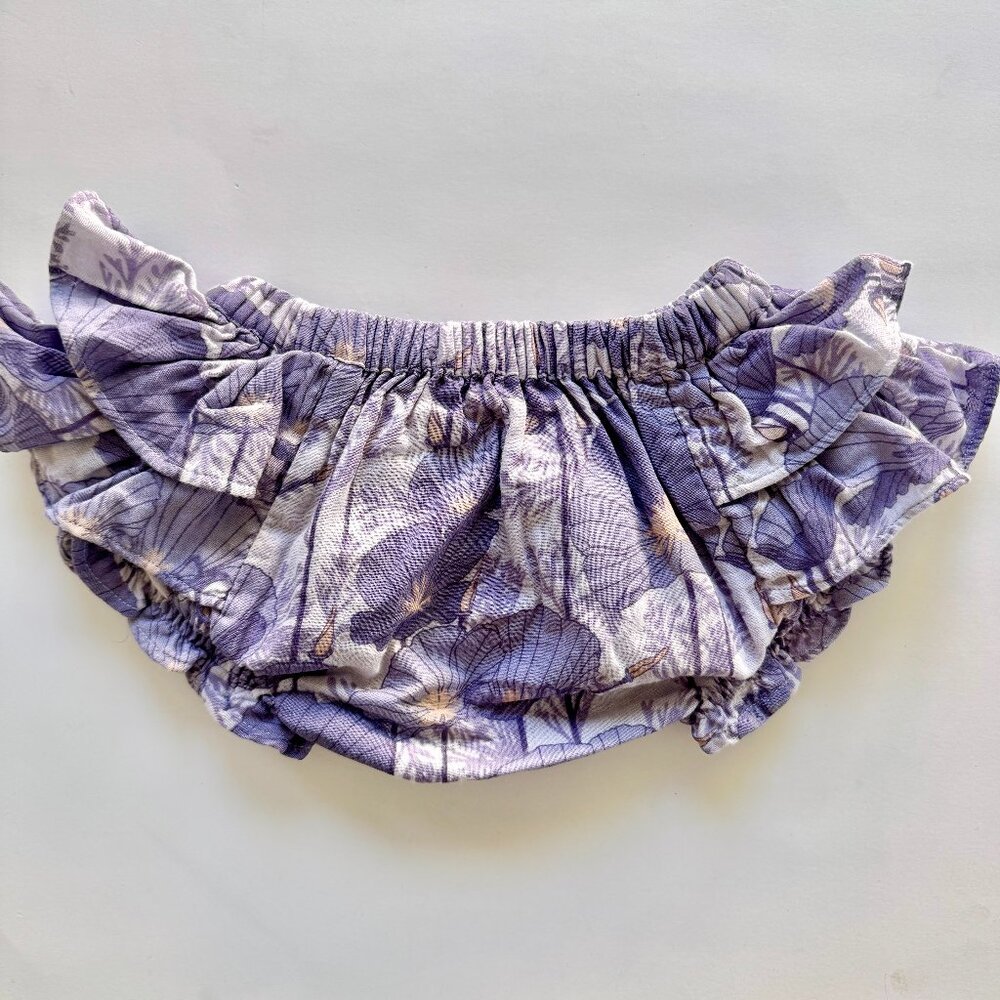 Kate Quinn Ruffle Bloomer | Floral Print, Tiered Skirt | Lavender | 6–12M | EUC